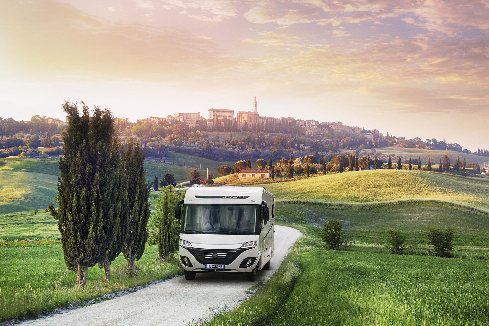 Landscape in Tuscany with the small town of Pienza in the background