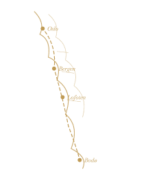 Carte de l'itinéraire en Norvège reliant Oslo, Bergen, Lofoten et Bodø